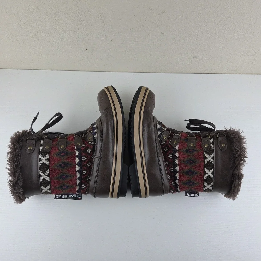 Muk‎ Luks Brown Aztec Knit Insulated Winter Boots 200g Thinsulate Women's Size 7
